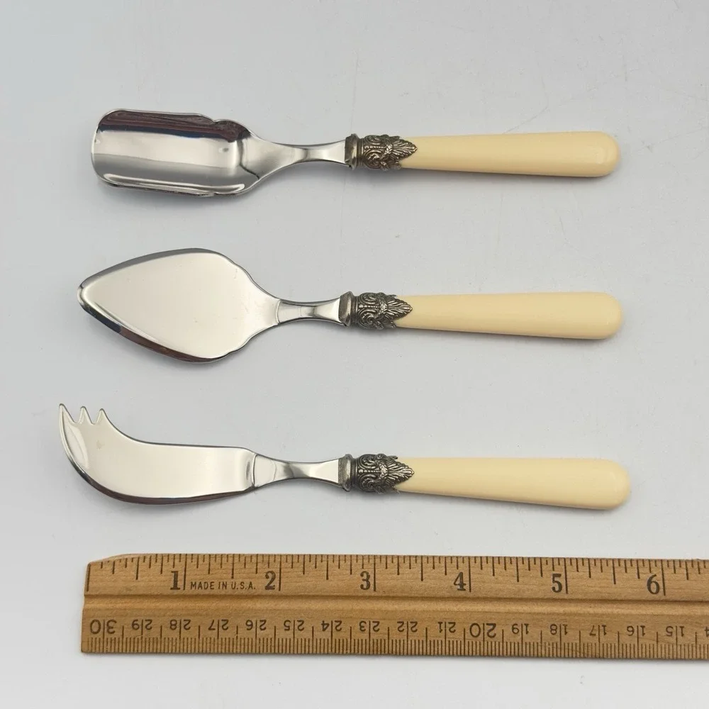 Vintage Inox 18/10‎ Italy Napoleon Ivory Appetizer Cheese Serving Set 3 Pc. New
